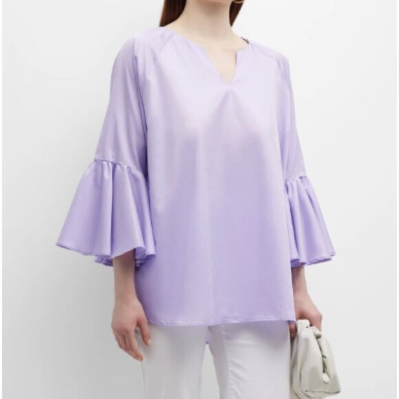 Harshman Tops - Harshman Blouse Zenaida Lilac Purple Flared Bell Sleeve Plus Size V-Neck Casual